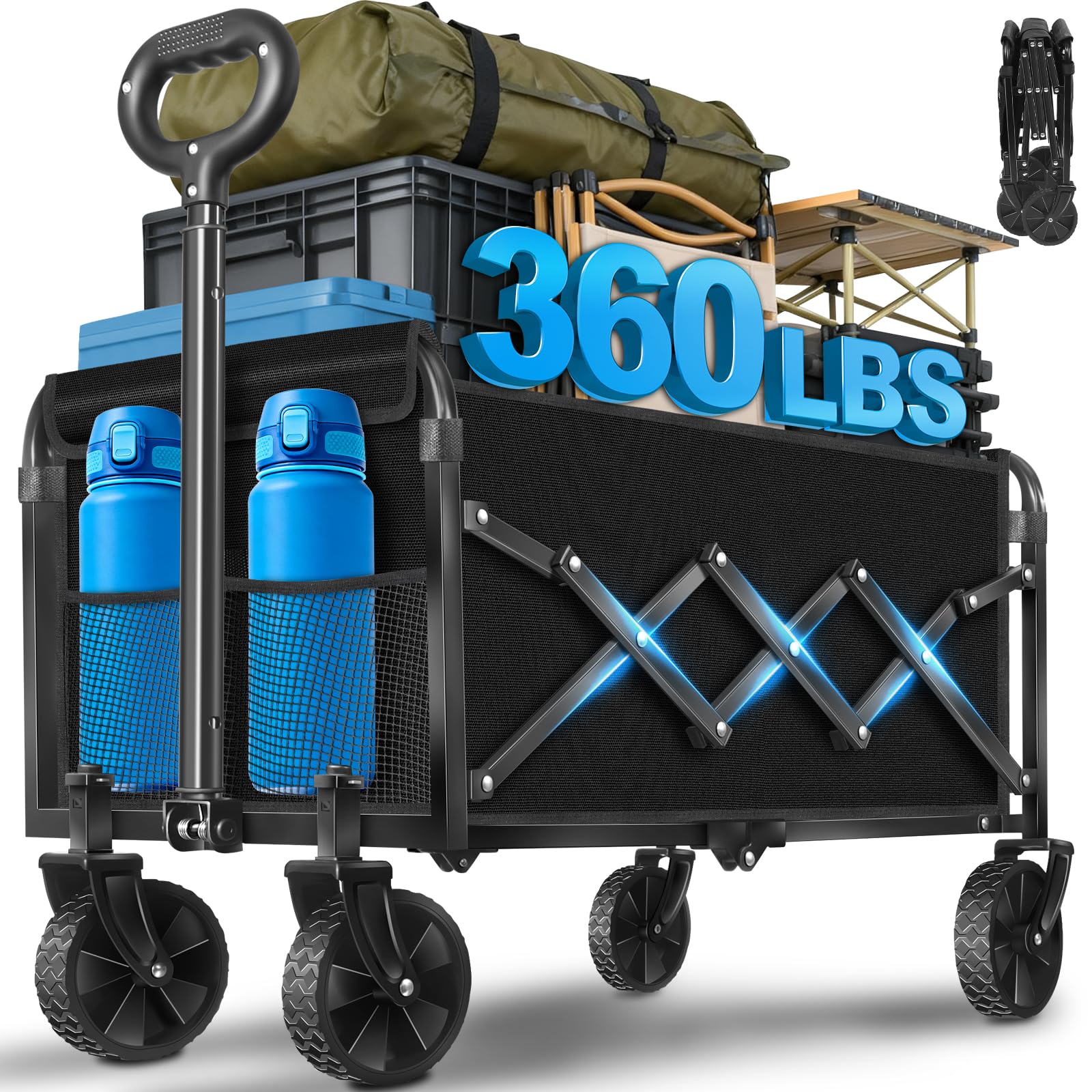 LIAPOTT foldable wagon with extended handle for easy market transport.
