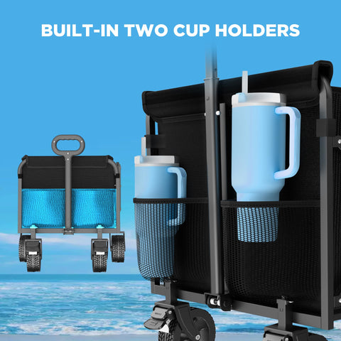LIAPOTT Wagons 7x4 wheels roll smoothly across sand, grass, and pavement.