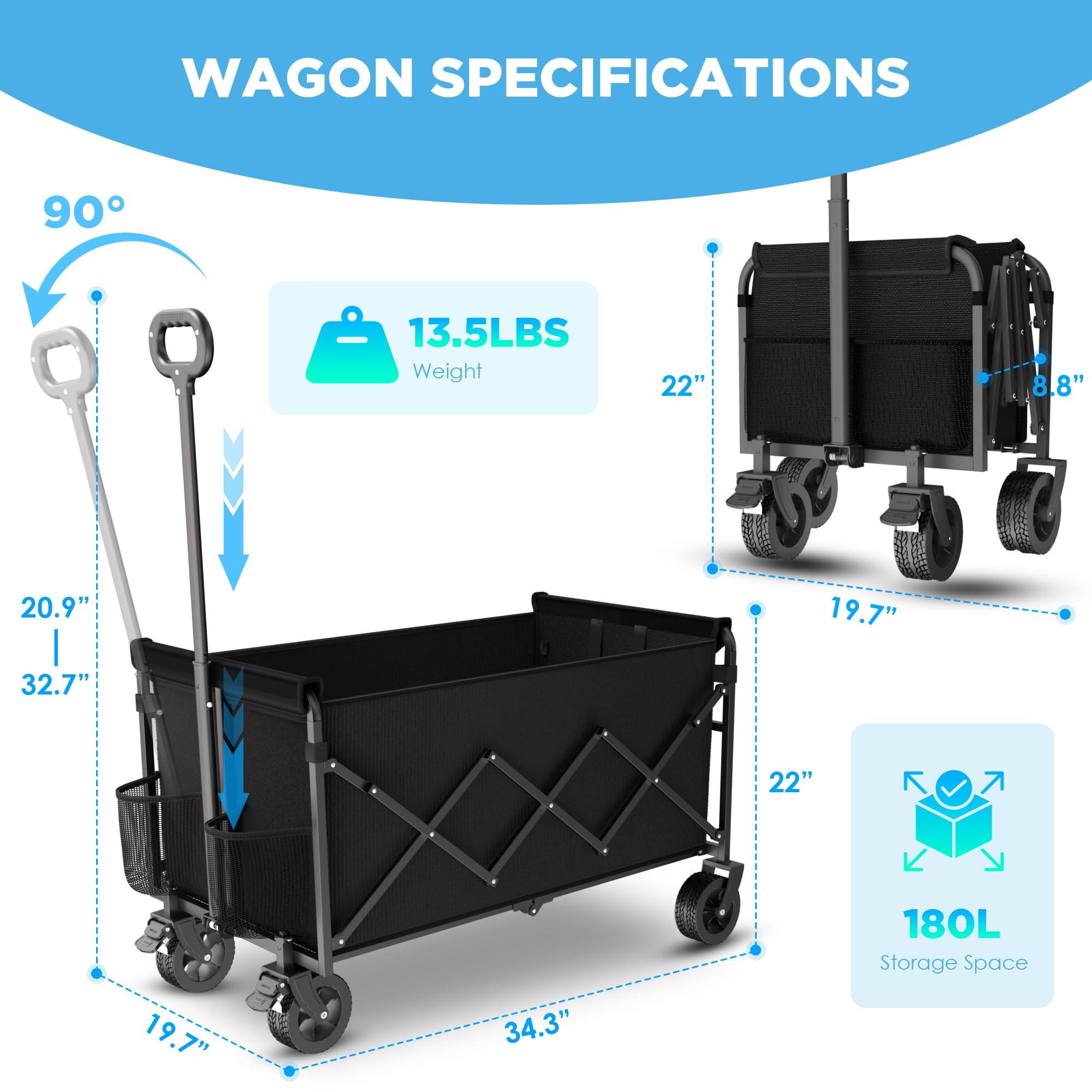LIAPOTT Wagons adjustable handle for ergonomic pulling by adults or kids.