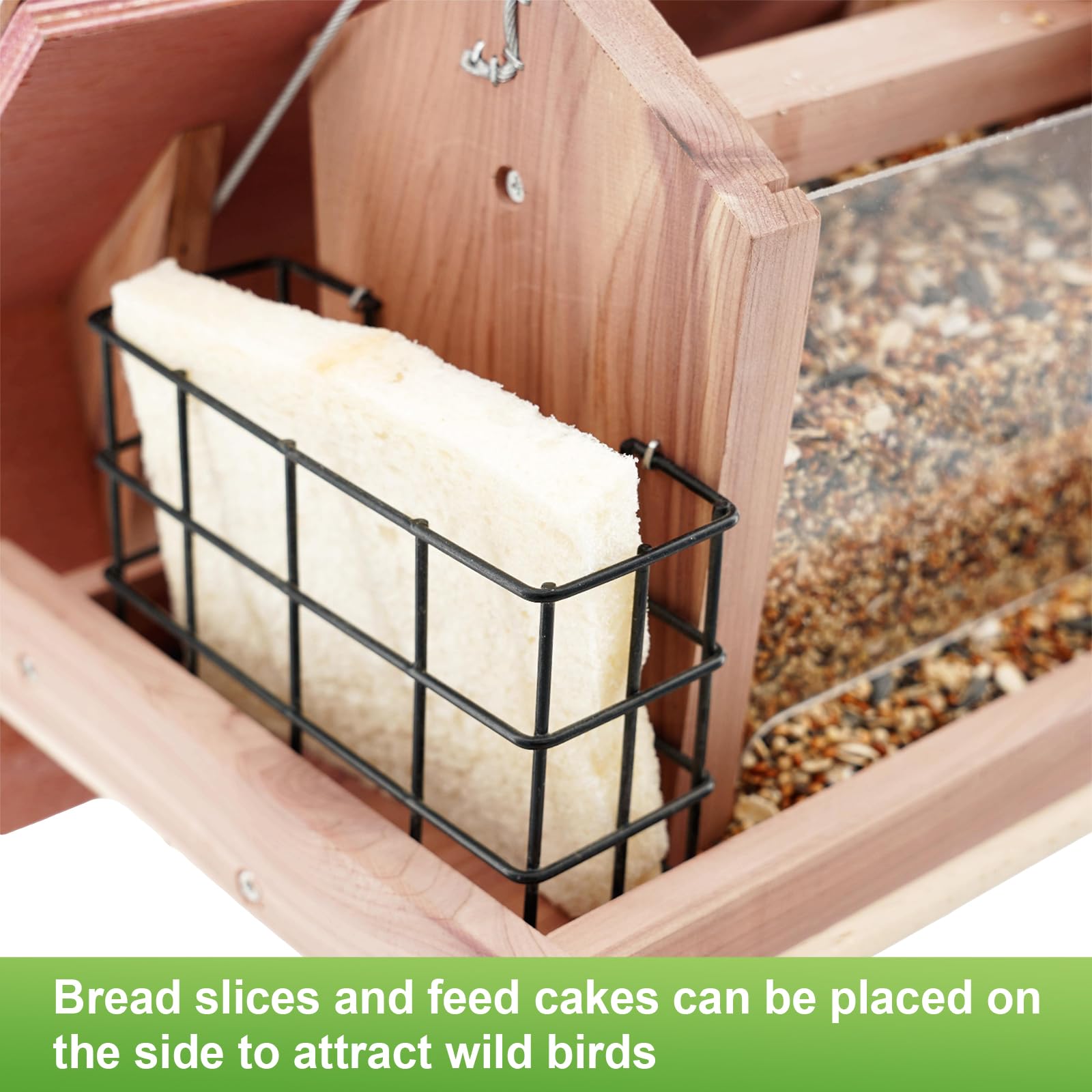 Liawm large capacity feeder stores seeds and keeps birds fed longer.