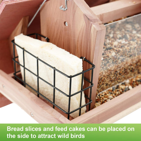 Liawm large capacity feeder stores seeds and keeps birds fed longer.
