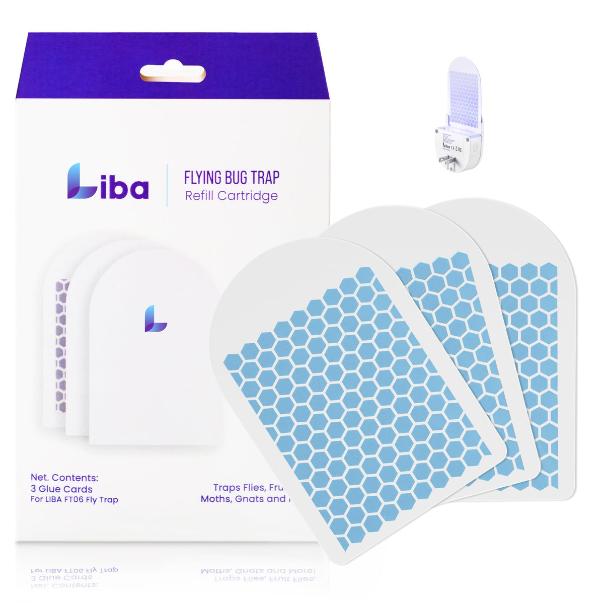 LiBa glue card refill 3-pack ready for quick replacement in indoor traps.
