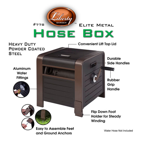 Liberty Garden 200ft capacity hose reel enables smooth unwinding and quick watering.