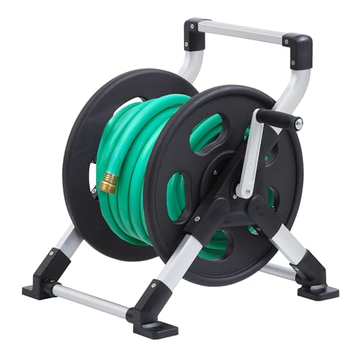 Front view of Liberty Garden 306 Explorer hose reel with sleek silver and black finish