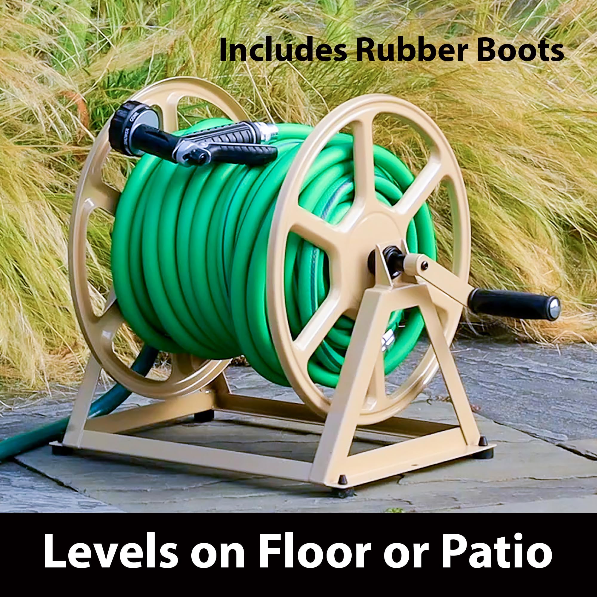 Liberty Garden 709 hose capacity visual showing up to 200 ft of 5/8 in hose.
