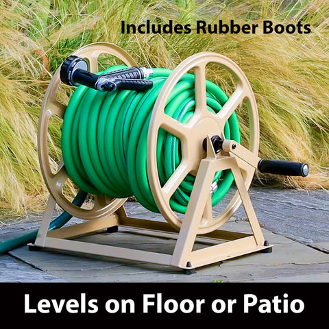 Liberty Garden 709 hose capacity visual showing up to 200 ft of 5/8 in hose.