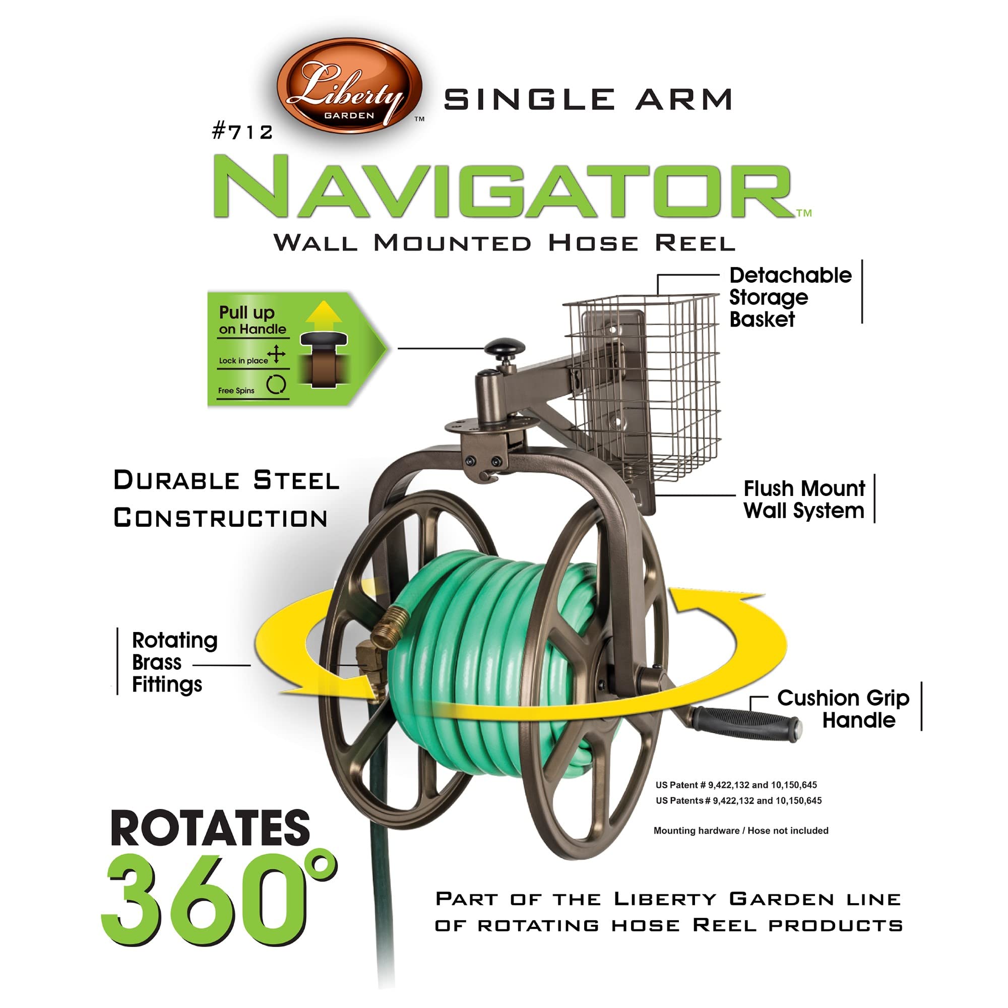 Liberty Garden 712 holds 125 feet of 5/8-inch hose for ample reach.