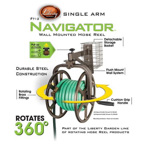 Liberty Garden 712 holds 125 feet of 5/8-inch hose for ample reach.