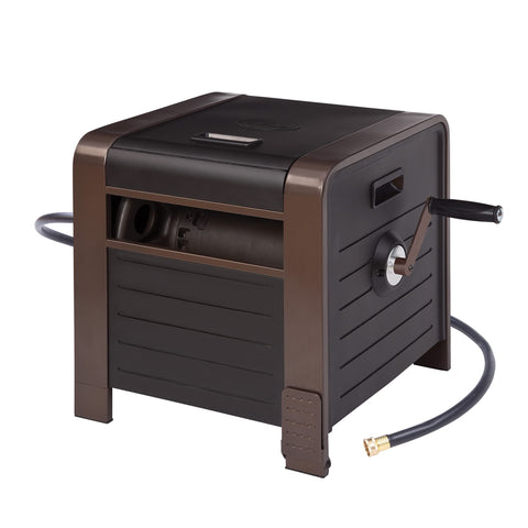 Liberty Garden 778 bronze hose storage box with internal reel stores up to 200ft neatly.