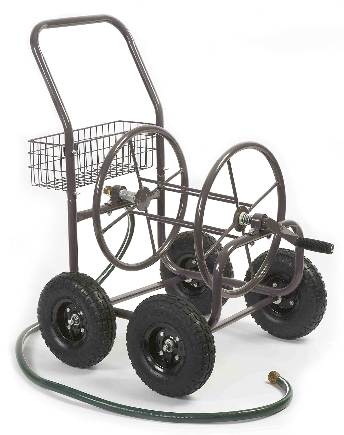 Liberty Garden 871M1 four wheel hose cart eases yard transport with bronze frame.