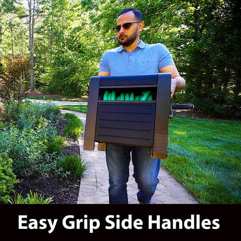Liberty Garden hose box with optional ground spikes for secure outdoor mounting.