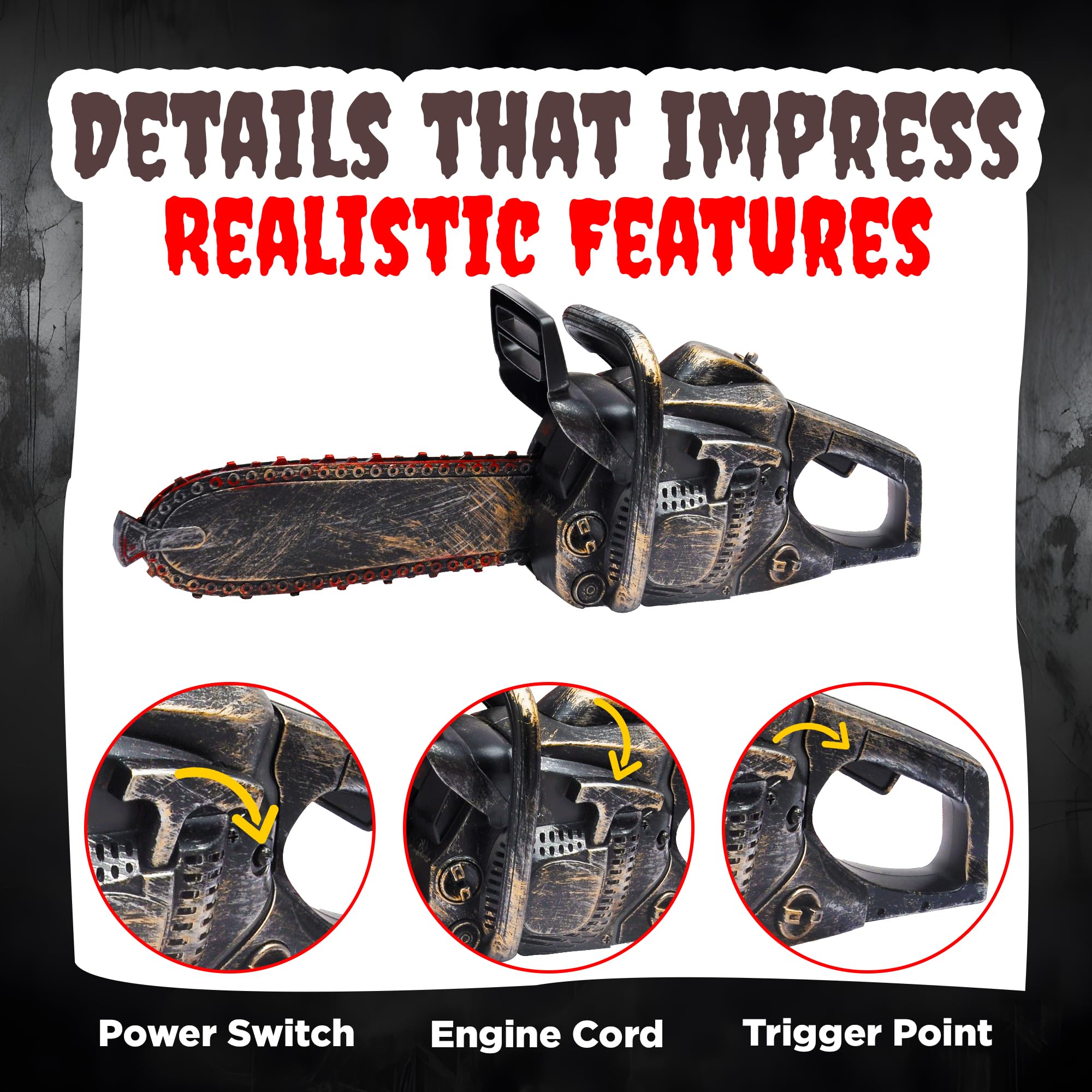 Liberty Imports 16inch Bloody Rusty Chainsaw with sound effects creates immersive horror moments.
