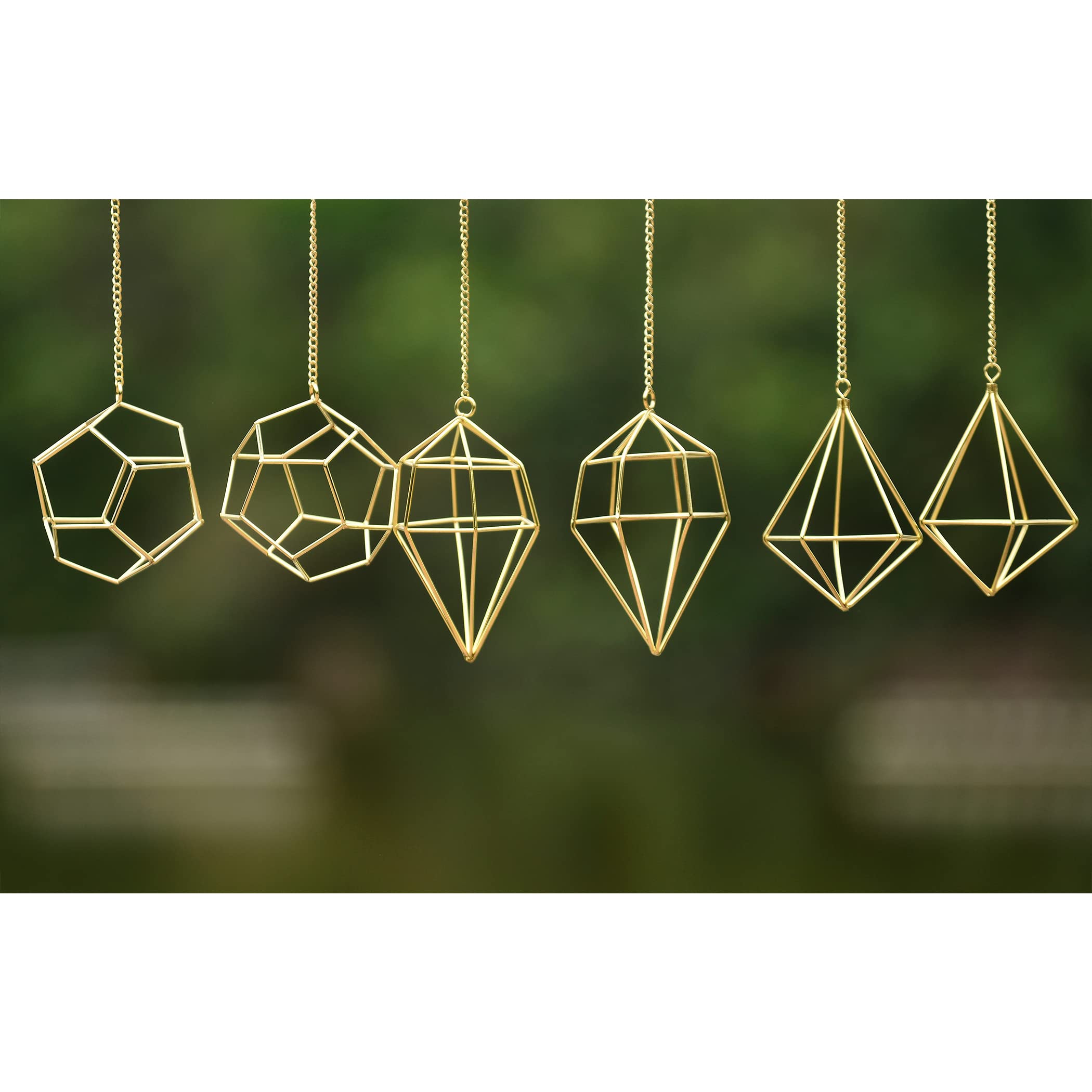 Libproqia gold pentagon-hanger presents geometric elegance for compact air plants.