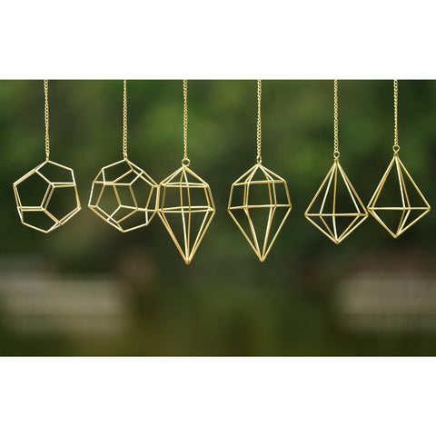 Libproqia gold pentagon-hanger presents geometric elegance for compact air plants.