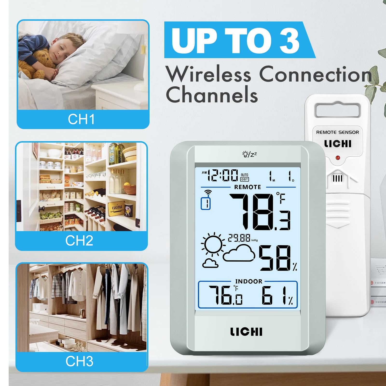 LICHI wireless system supports up to 330 ft range for flexible placement.