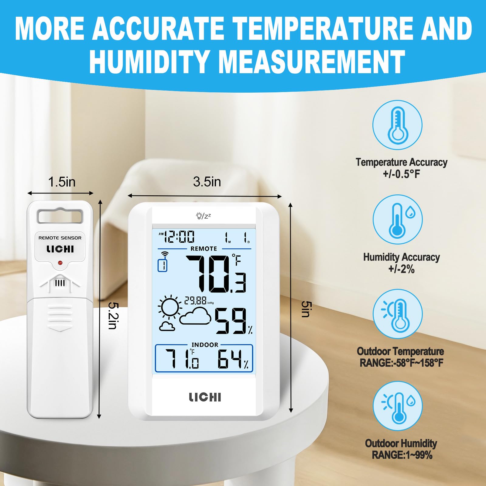 LICHI barometer and calendar display keeps key details in one view.
