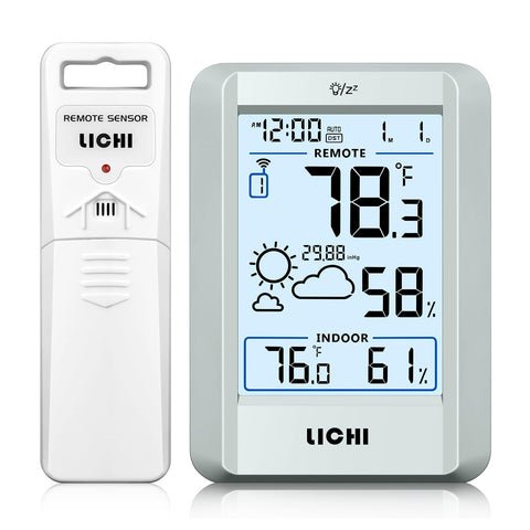 LICHI indoor-outdoor thermometer display shows current temperature and humidity at a glance.