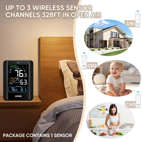 LICHI wireless outdoor sensor with strong signal supports reliable readings up to 100 meters.