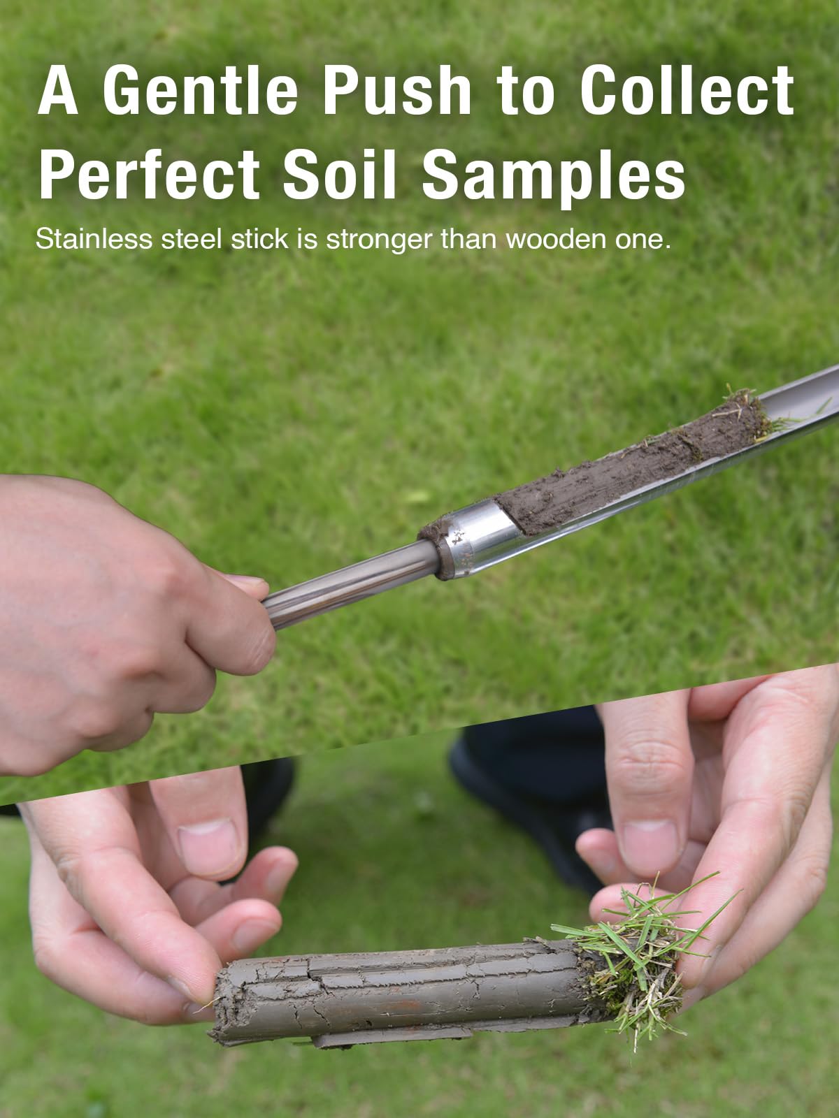 Lichtund pushing tool for soil probe with leverage enables easy depth penetration