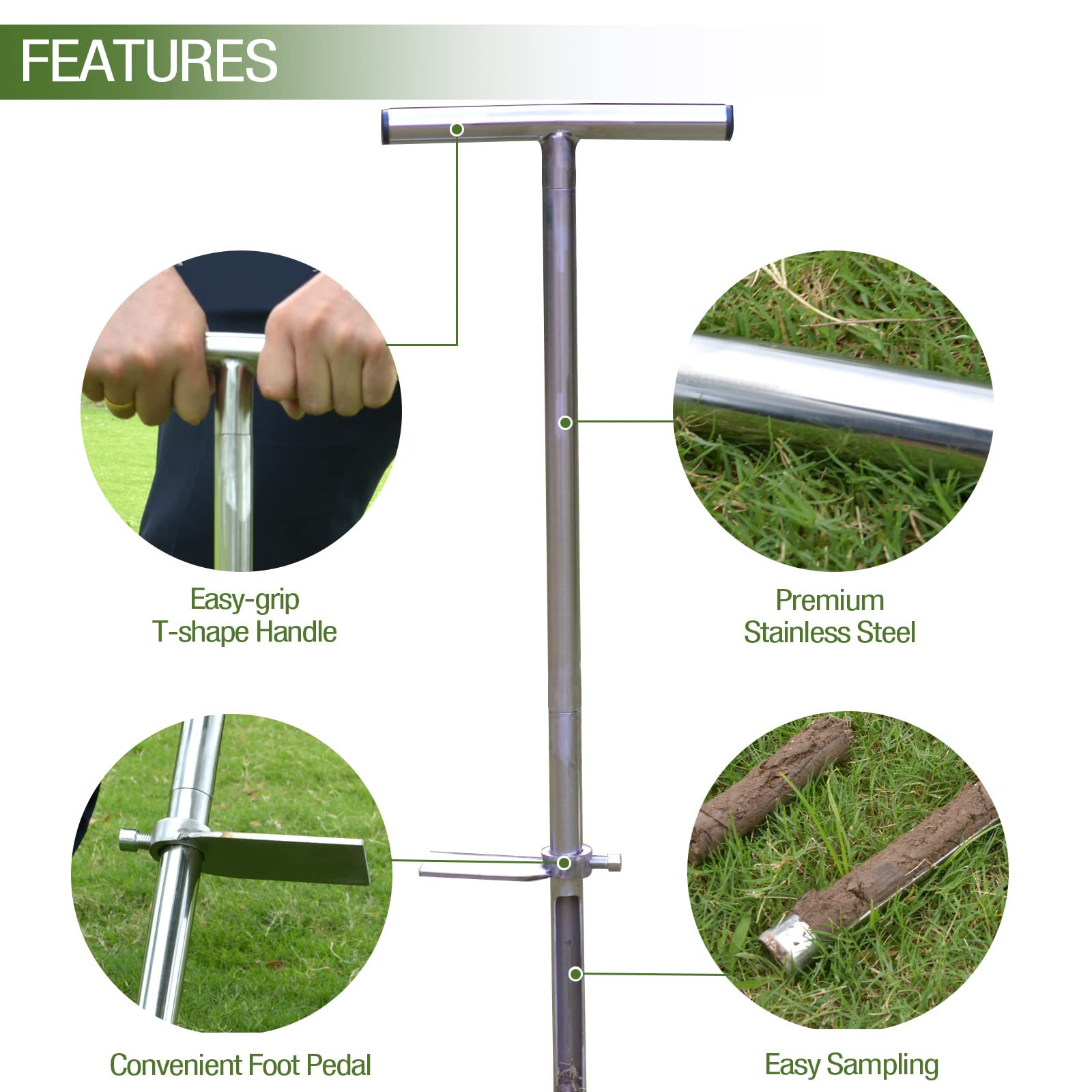 Lichtund soil probe with T-handle and foot pedal for effortless deep sampling.