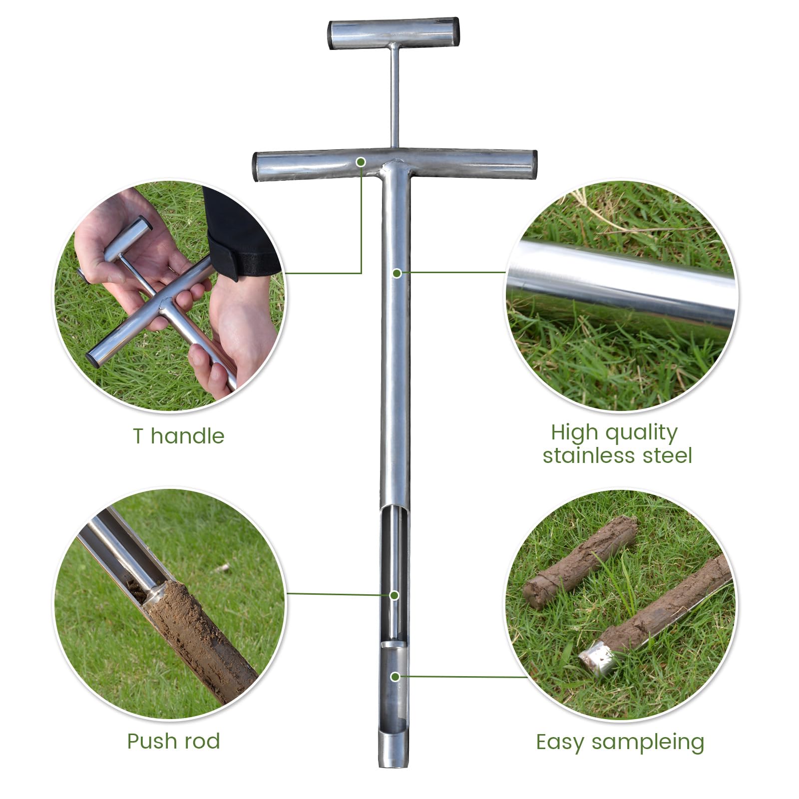 T-handle grip on Lichtund soil probe for comfortable sampling