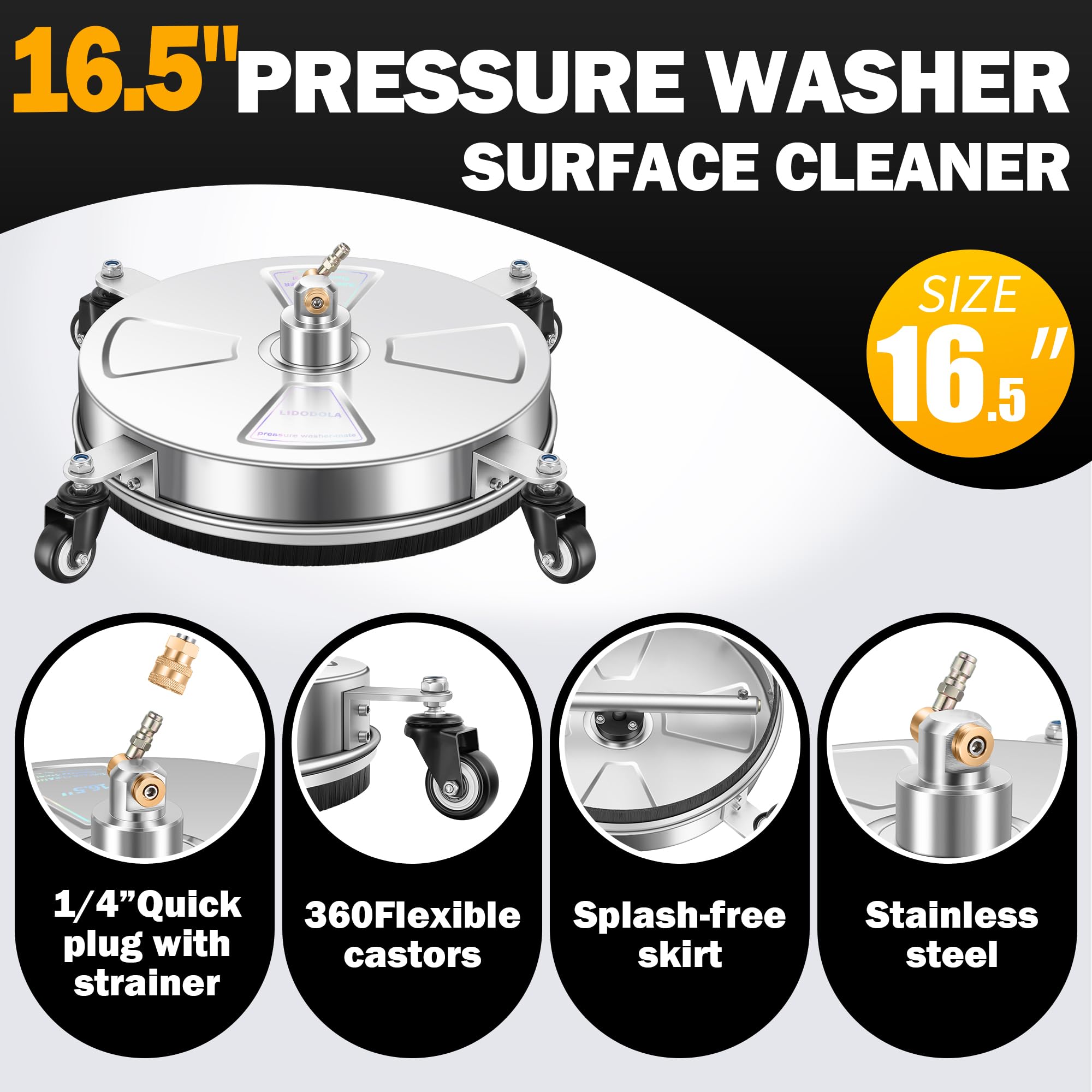 LidoDola PWS 16 surface cleaner side view with four wheels