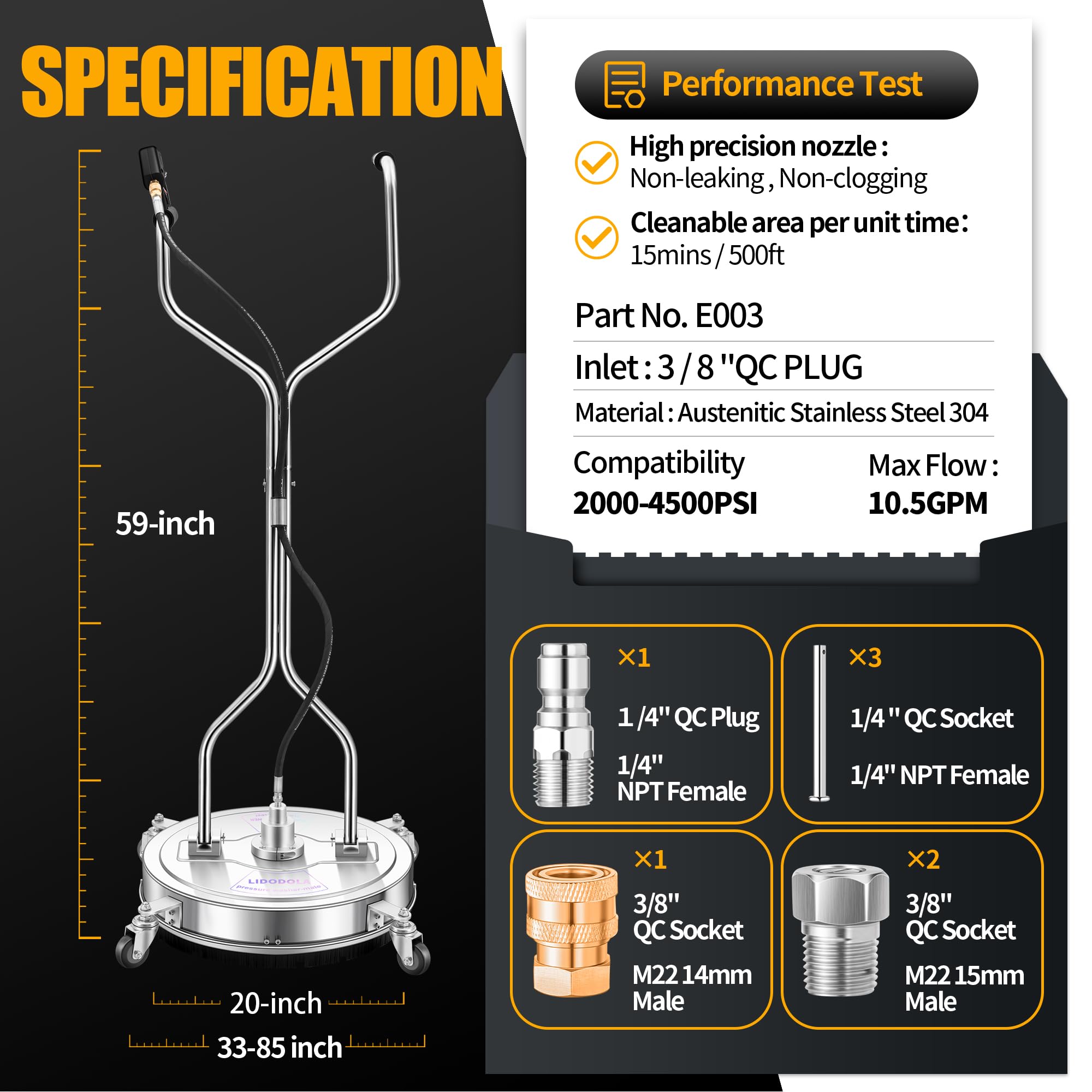 Lidodola PWS-20 compatible with 2000-4000 PSI power washers for versatility