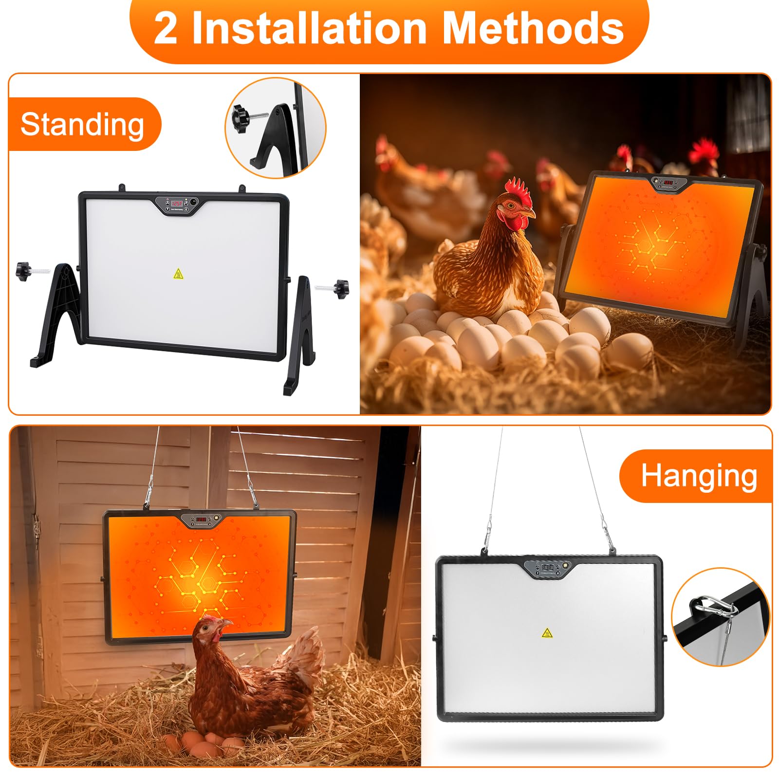 Lieberwell coop heater shown in standing installation for flexible placement.