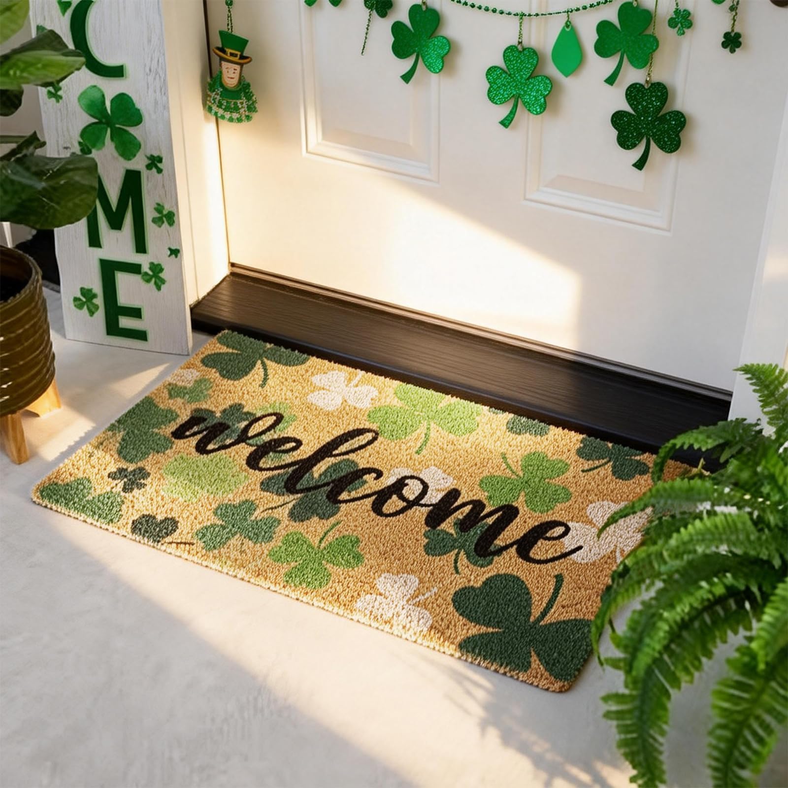 Liengoron Front door decor mat enhances festive welcome for visitors.