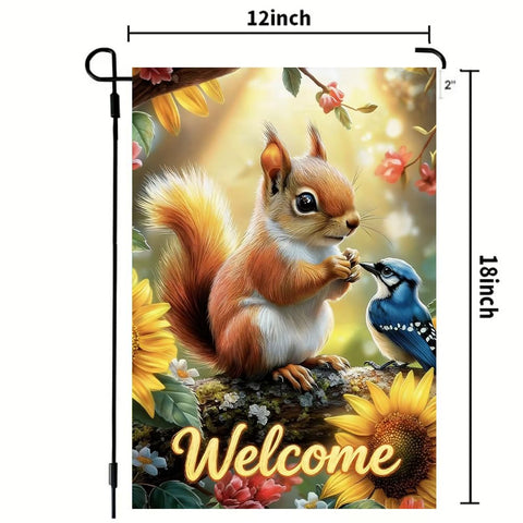 LienzoFest floral butterfly squirrel flag brightens spring yards with cheerful wildlife motifs.