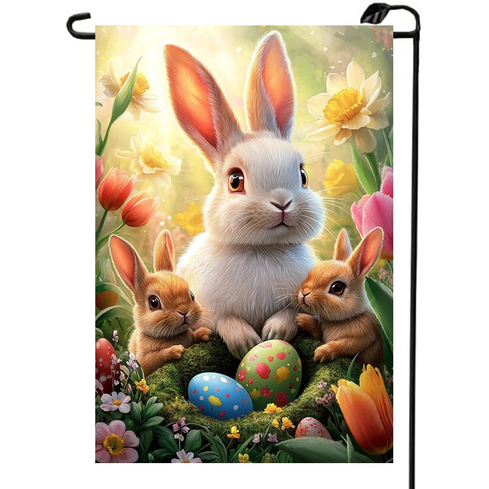 LienzoFest Happy Easter flag front view with outdoor-ready, double-sided print.