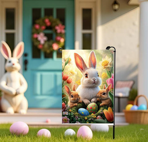 LienzoFest outdoor Easter flag withstands wind, rain, and sun for lasting color.