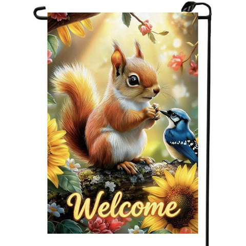 LienzoFest Spring Summer Welcome flag showcases woodland design to boost outdoor curb appeal.