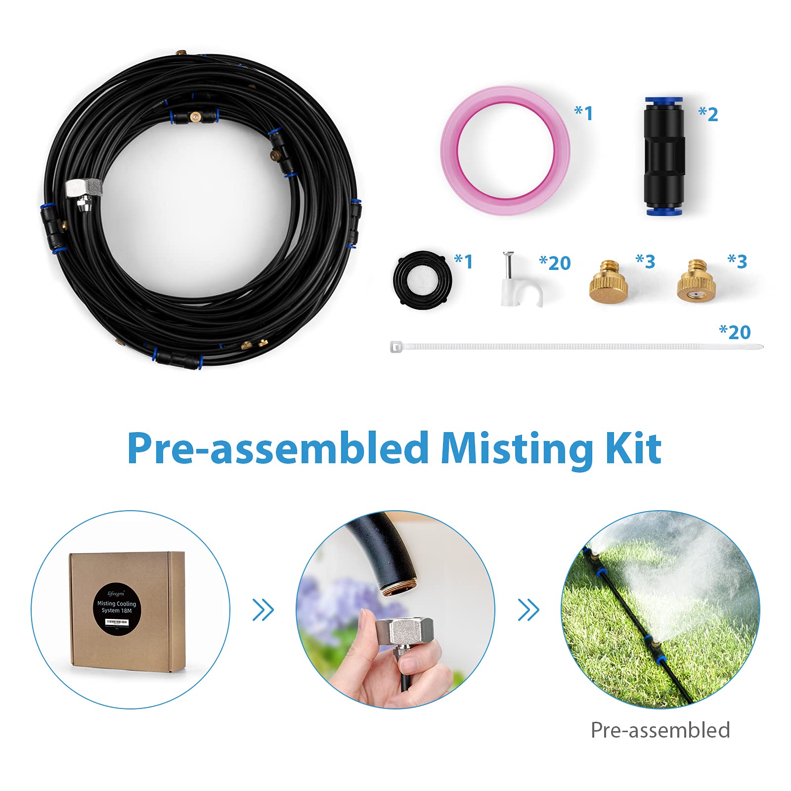 lifeegrn misting nozzle set delivers even spray for outdoor gatherings.