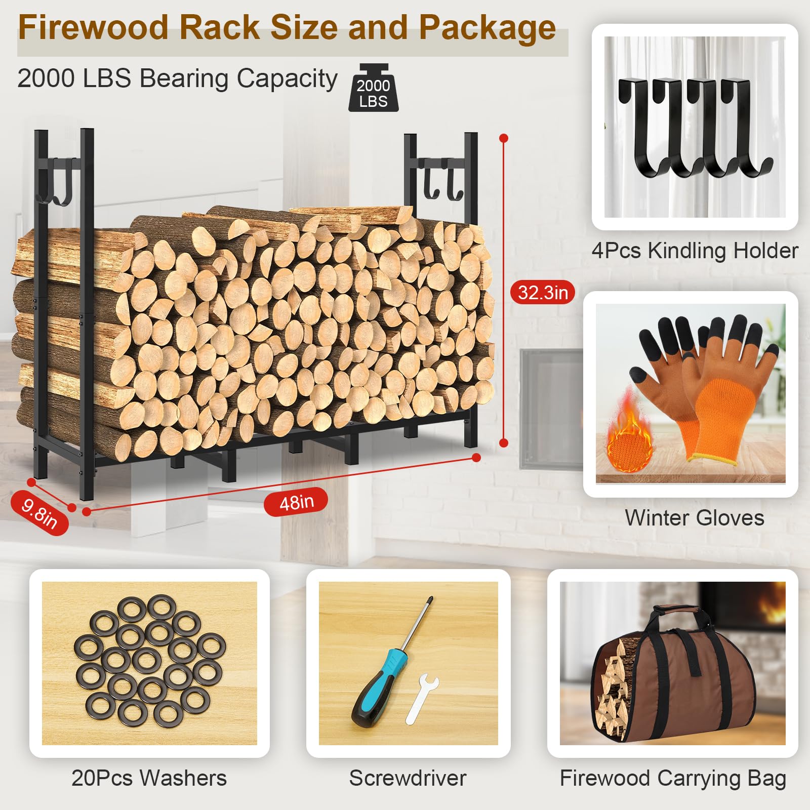 LifeisLuck 4ft outdoor firewood rack side view showing compact footprint