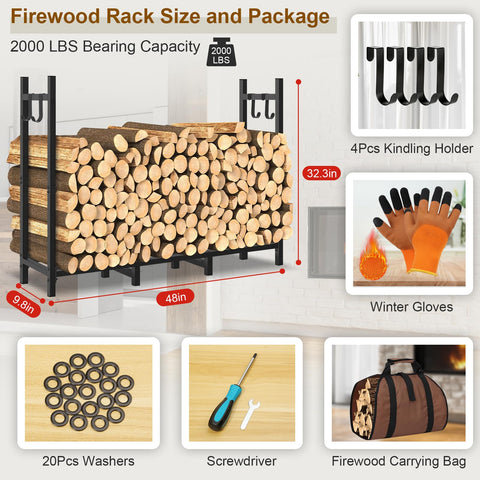 LifeisLuck 4ft outdoor firewood rack side view showing compact footprint