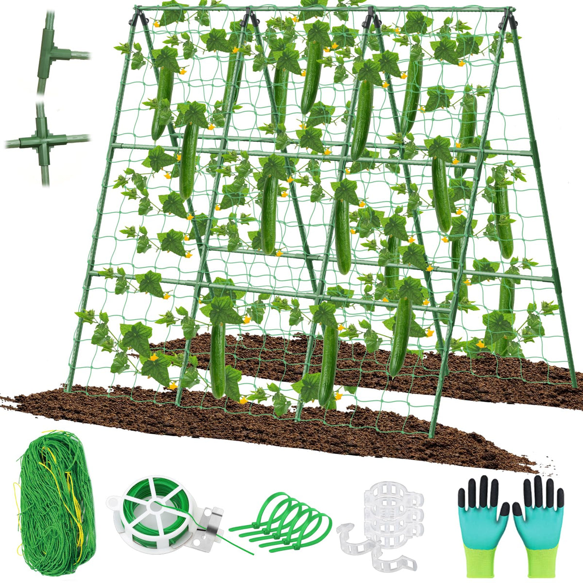 LifeisLuck cucumber trellis assembled provides sturdy A-frame support for climbing plants.