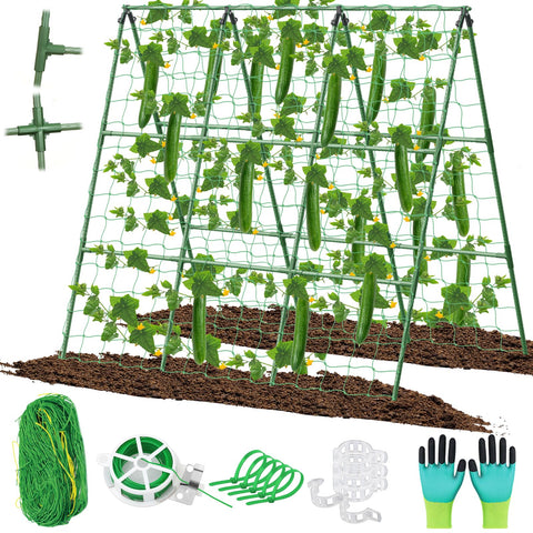 LifeisLuck cucumber trellis assembled provides sturdy A-frame support for climbing plants.