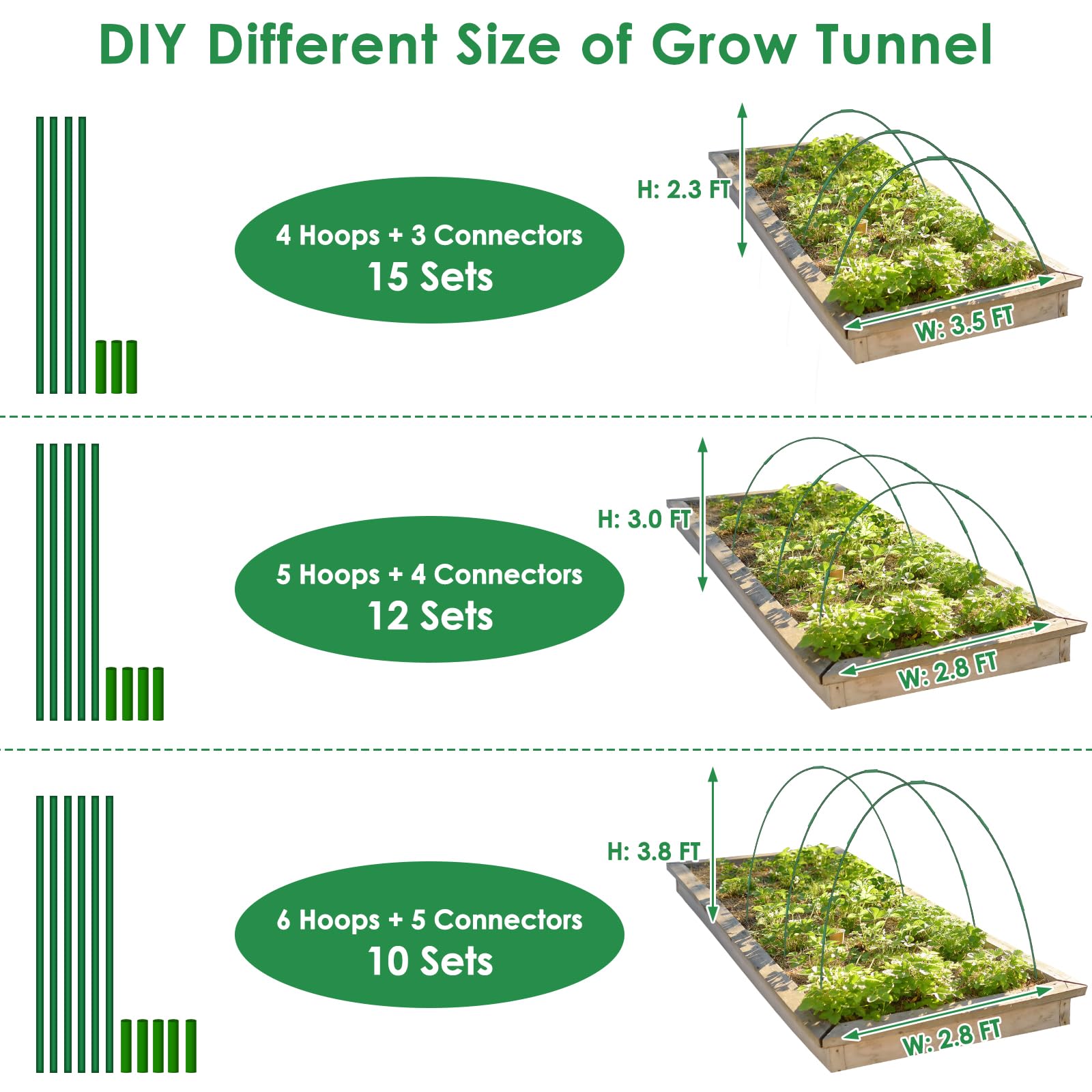 LifeisLuck curved arches 2.8x3 ft provide versatile cover for raised beds.