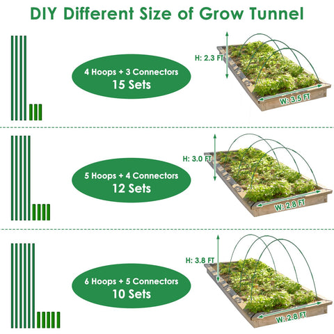 LifeisLuck curved arches 2.8x3 ft provide versatile cover for raised beds.