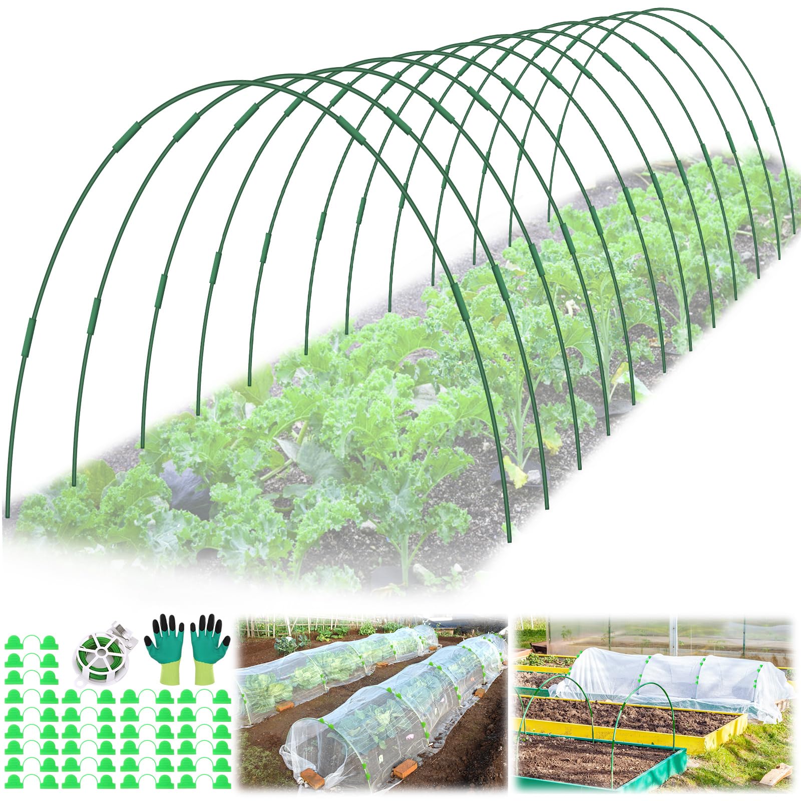 LifeisLuck garden hoops assembly shows sturdy fiberglass arches delivering durable support for raised beds.
