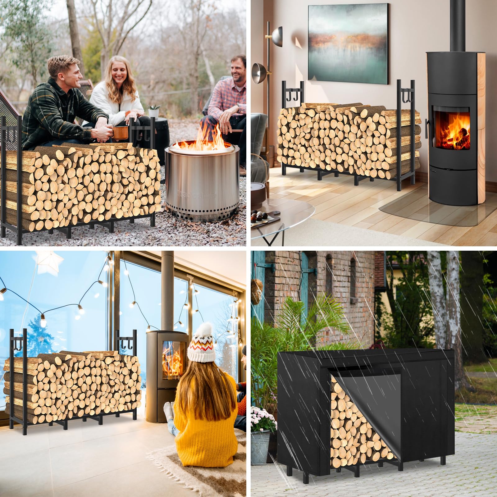 LifeisLuck indoor-outdoor firewood rack use for fireplace and patio