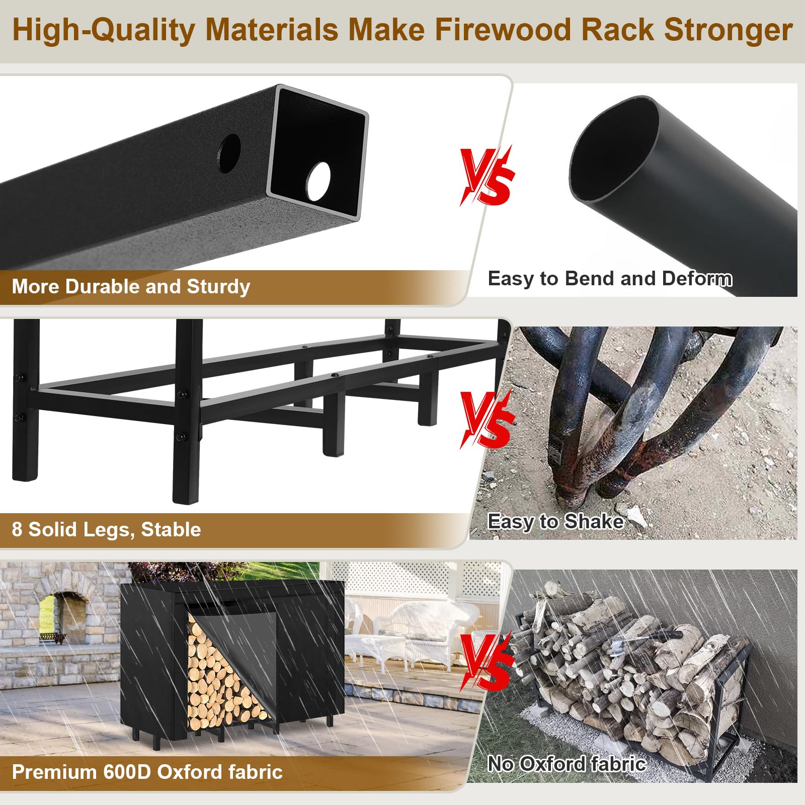 LifeisLuck UV-resistant 600D Oxford cover over logs for all-weather protection
