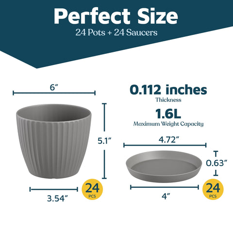 Lifemaster gray 6-inch pot stackable design keeps spaces tidy.
