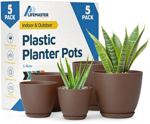 Lifemaster planter pots with drainage holes promote healthy roots and drainage.