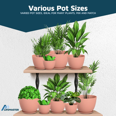 Lifemaster planter pots stackable design conserving storage space.
