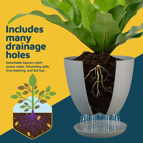 Lifemaster stackable design saves space when storing planters.