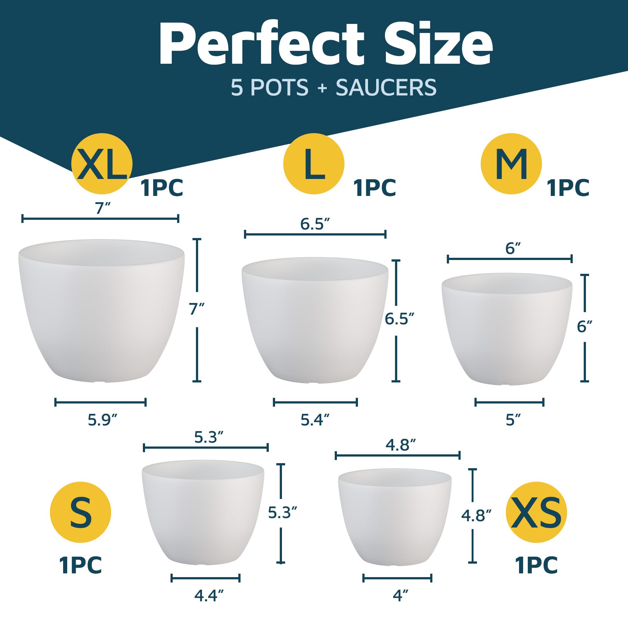 Lifemaster pot set 6-6-inch side view highlights stackable design for space-saving gardening.