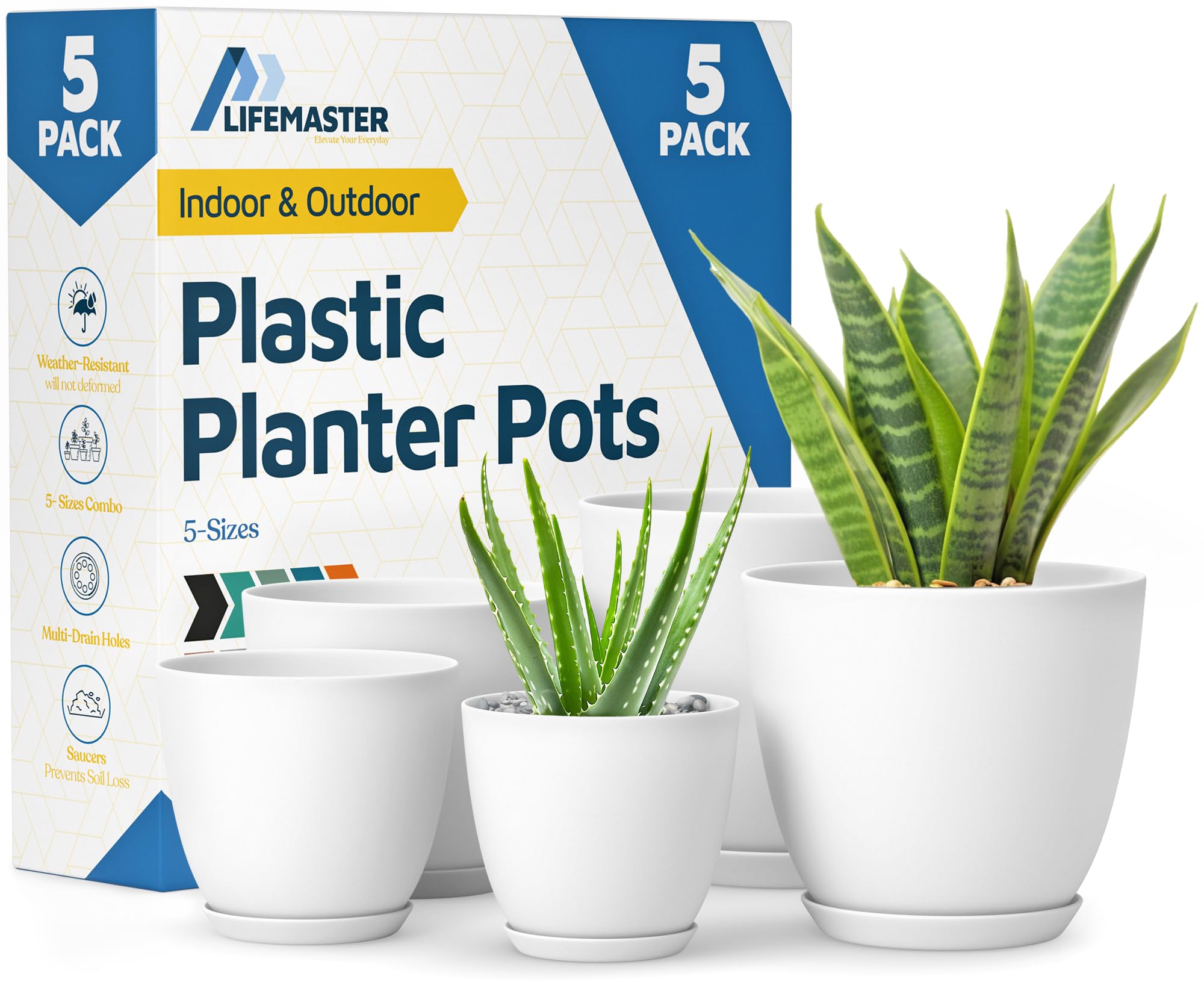 Lifemaster pot set 7-inch front view for versatile indoor and outdoor planting.