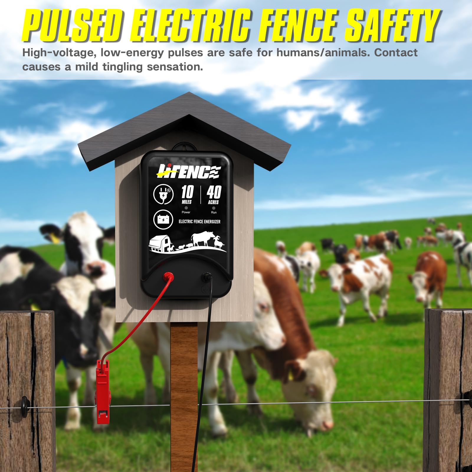 LIFENCE 2 joule output energizer delivering fence pulses.